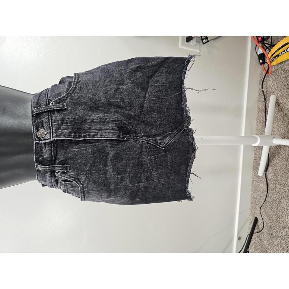 Abercrombie & Fitch Black Denim Mini Skirt with Raw Hem